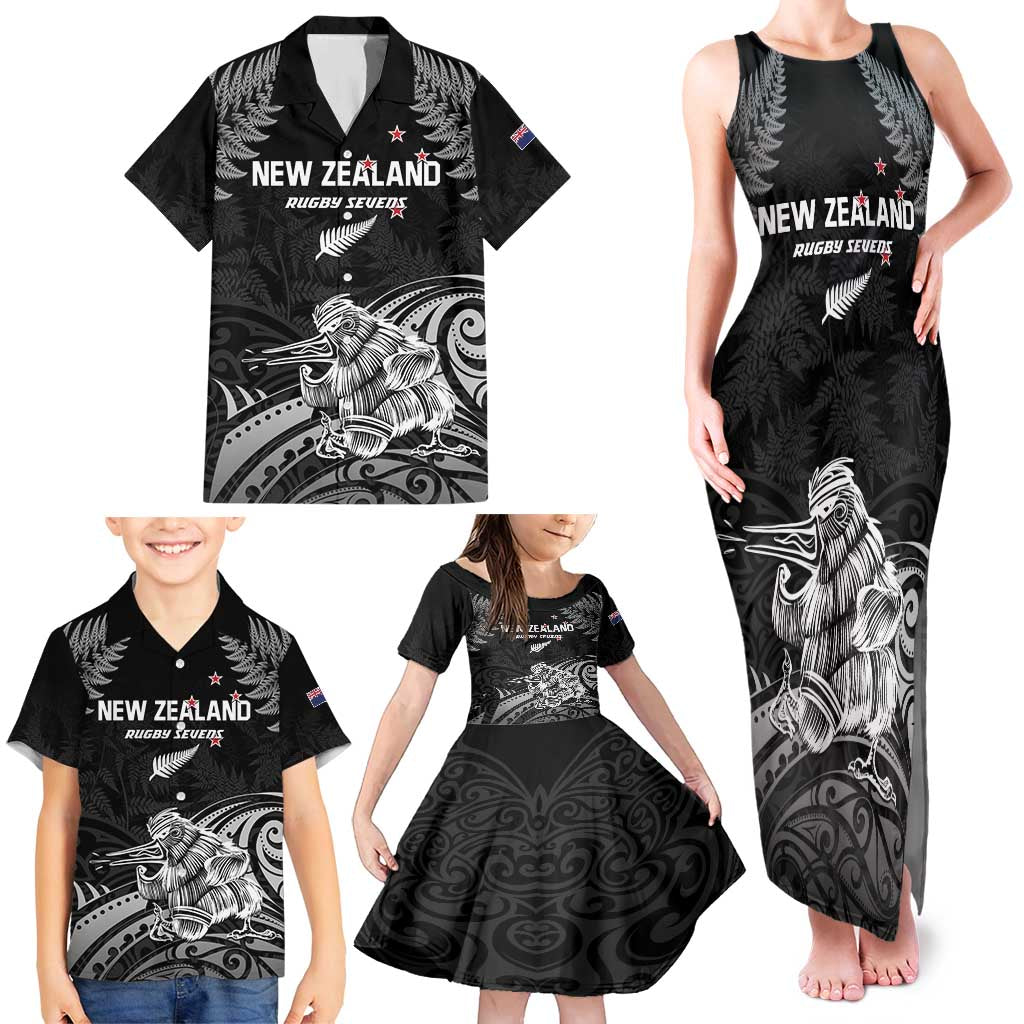Custom New Zealand 2024 Rugby Family Matching Tank Maxi Dress and Hawaiian Shirt Silver Fern Aotearoa Kiwi LT01 - Polynesian Pride