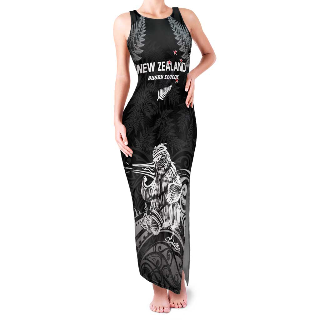Custom New Zealand 2024 Rugby Family Matching Tank Maxi Dress and Hawaiian Shirt Silver Fern Aotearoa Kiwi LT01 Mom's Dress Black - Polynesian Pride