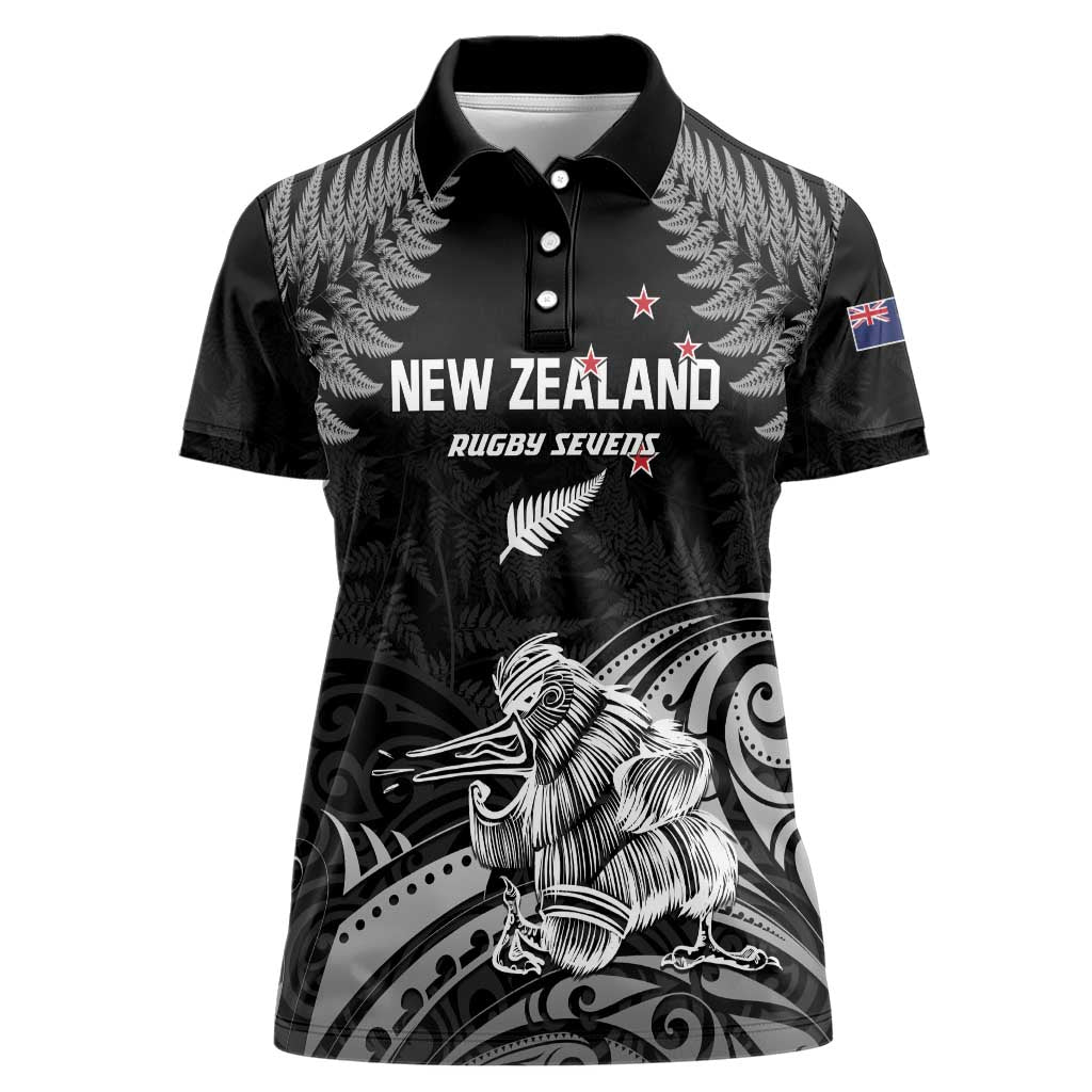 Custom New Zealand 2024 Rugby Women Polo Shirt Silver Fern Aotearoa Kiwi LT01 Female Black - Polynesian Pride