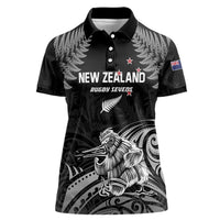 Custom New Zealand 2024 Rugby Women Polo Shirt Silver Fern Aotearoa Kiwi LT01 Female Black - Polynesian Pride