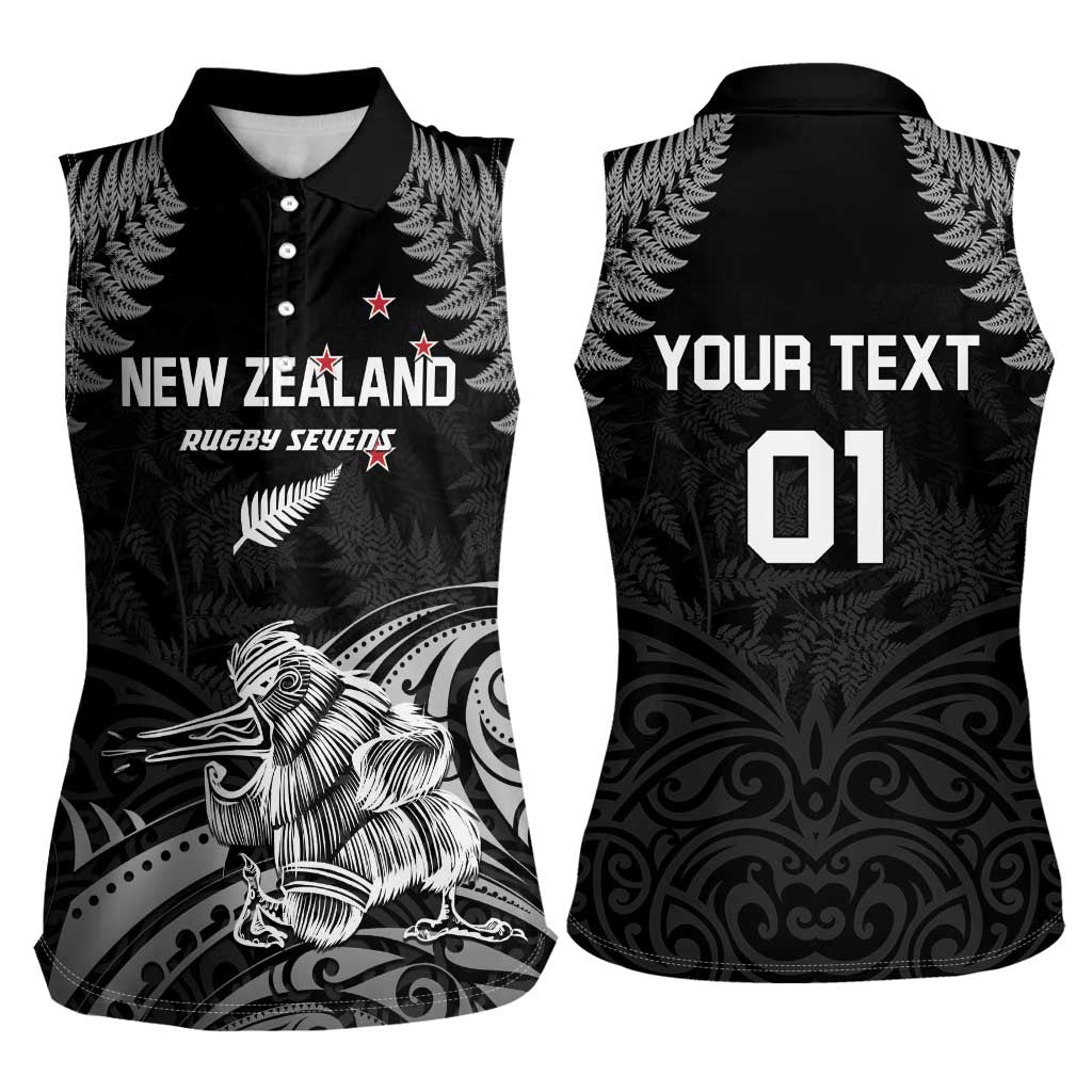 Custom New Zealand 2024 Rugby Women Sleeveless Polo Shirt Silver Fern Aotearoa Kiwi