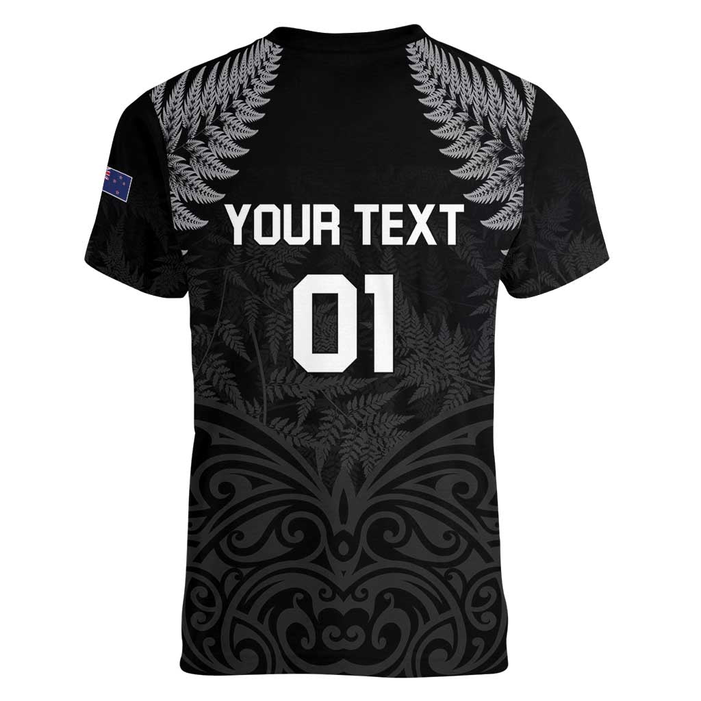 Custom New Zealand 2024 Rugby Women V-Neck T-Shirt Silver Fern Aotearoa Kiwi LT01 - Polynesian Pride