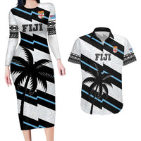 Custom Fiji 2024 Rugby Couples Matching Long Sleeve Bodycon Dress and Hawaiian Shirt Fijian Tapa Pattern LT01 White - Polynesian Pride