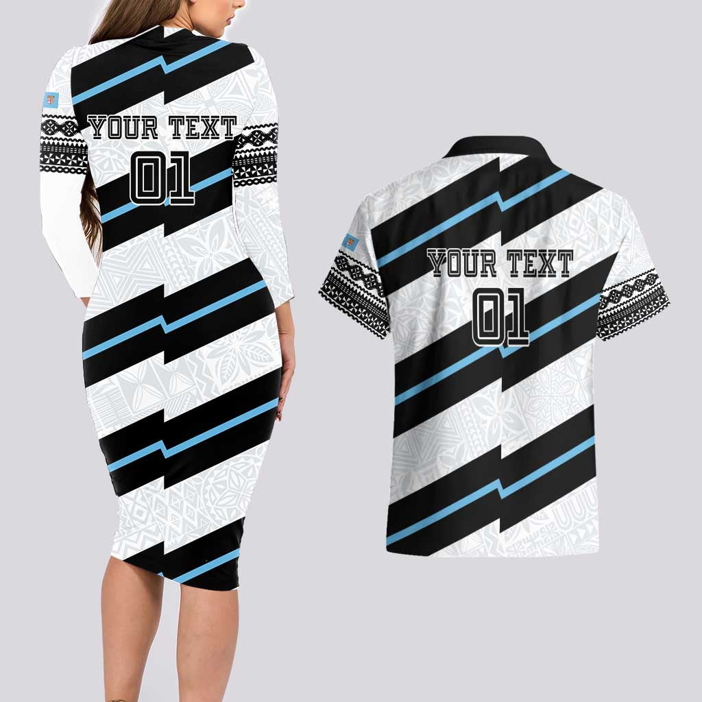 Custom Fiji 2024 Rugby Couples Matching Long Sleeve Bodycon Dress and Hawaiian Shirt Fijian Tapa Pattern LT01 - Polynesian Pride