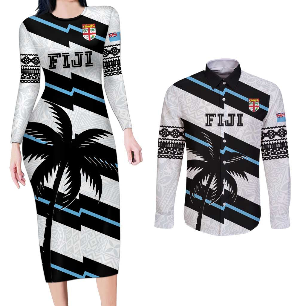 Custom Fiji 2024 Rugby Couples Matching Long Sleeve Bodycon Dress and Long Sleeve Button Shirt Fijian Tapa Pattern