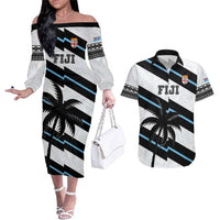Custom Fiji 2024 Rugby Couples Matching Off The Shoulder Long Sleeve Dress and Hawaiian Shirt Fijian Tapa Pattern LT01 White - Polynesian Pride