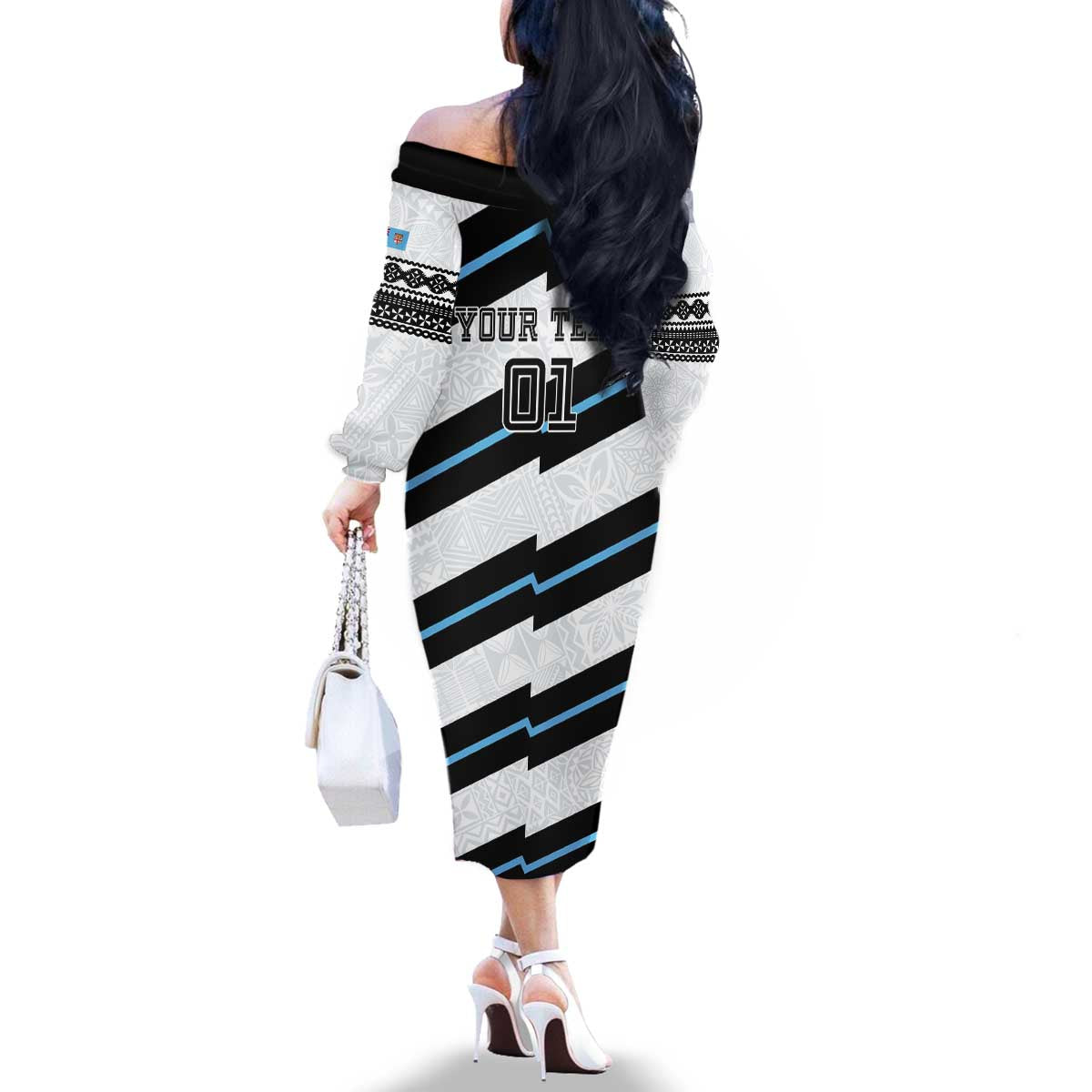 Custom Fiji 2024 Rugby Family Matching Off The Shoulder Long Sleeve Dress and Hawaiian Shirt Fijian Tapa Pattern LT01 - Polynesian Pride