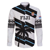 Custom Fiji 2024 Rugby Family Matching Off Shoulder Maxi Dress and Hawaiian Shirt Fijian Tapa Pattern LT01 Dad's Shirt - Long Sleeve White - Polynesian Pride
