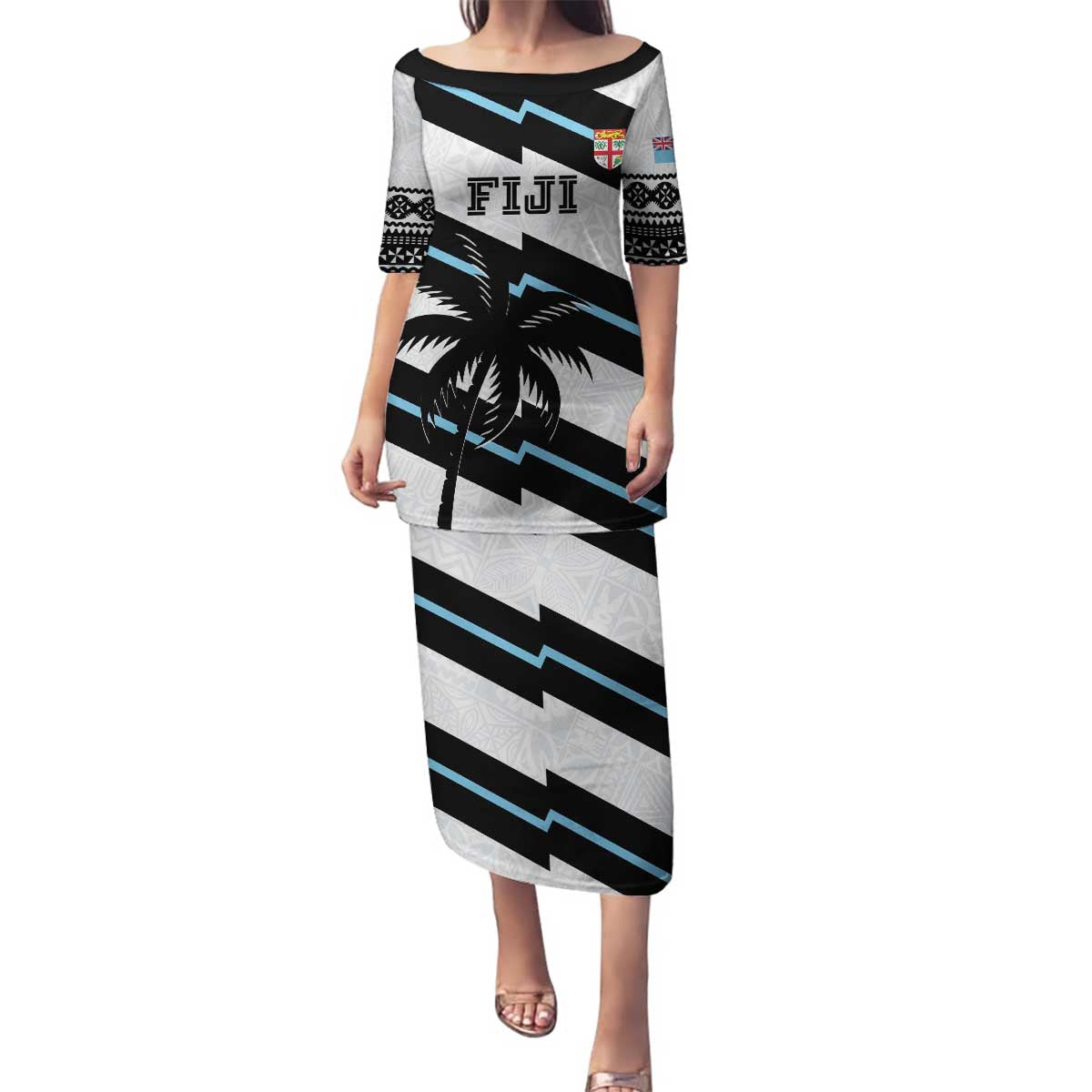 Custom Fiji 2024 Rugby Family Matching Puletasi and Hawaiian Shirt Fijian Tapa Pattern LT01 Mom's Dress White - Polynesian Pride