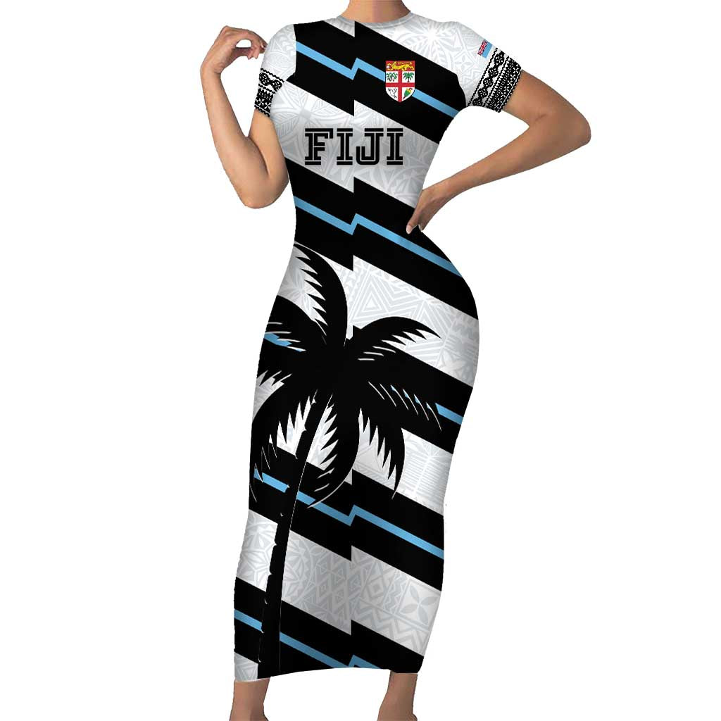 Custom Fiji 2024 Rugby Family Matching Short Sleeve Bodycon Dress and Hawaiian Shirt Fijian Tapa Pattern LT01 Mom's Dress White - Polynesian Pride