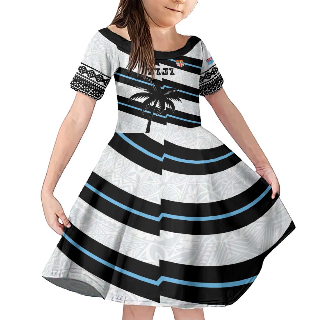 Custom Fiji 2024 Rugby Family Matching Tank Maxi Dress and Hawaiian Shirt Fijian Tapa Pattern LT01 Daughter's Dress White - Polynesian Pride