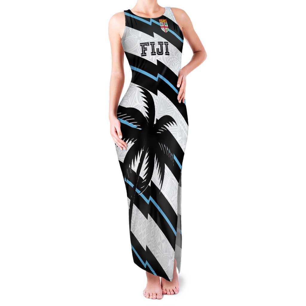Custom Fiji 2024 Rugby Family Matching Tank Maxi Dress and Hawaiian Shirt Fijian Tapa Pattern LT01 Mom's Dress White - Polynesian Pride