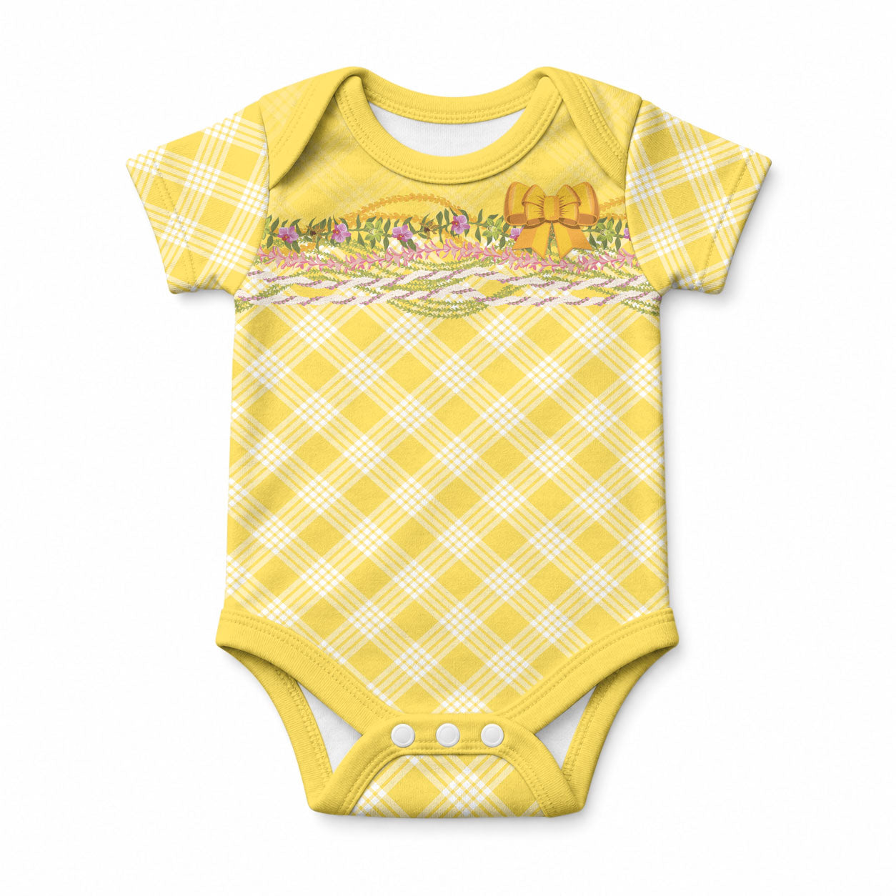 Hawaii Palaka Pikake Lokelani Plumeria Baby Onesie Melemele Coquette Bow LT01 Yellow - Polynesian Pride