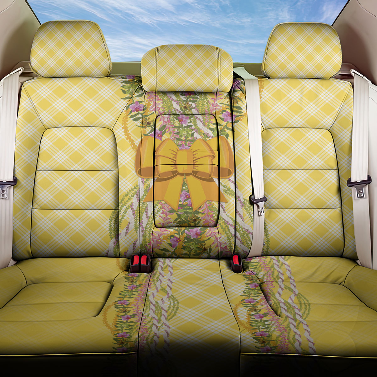 Hawaii Palaka Pikake Lokelani Plumeria Back Car Seat Cover Melemele Coquette Bow
