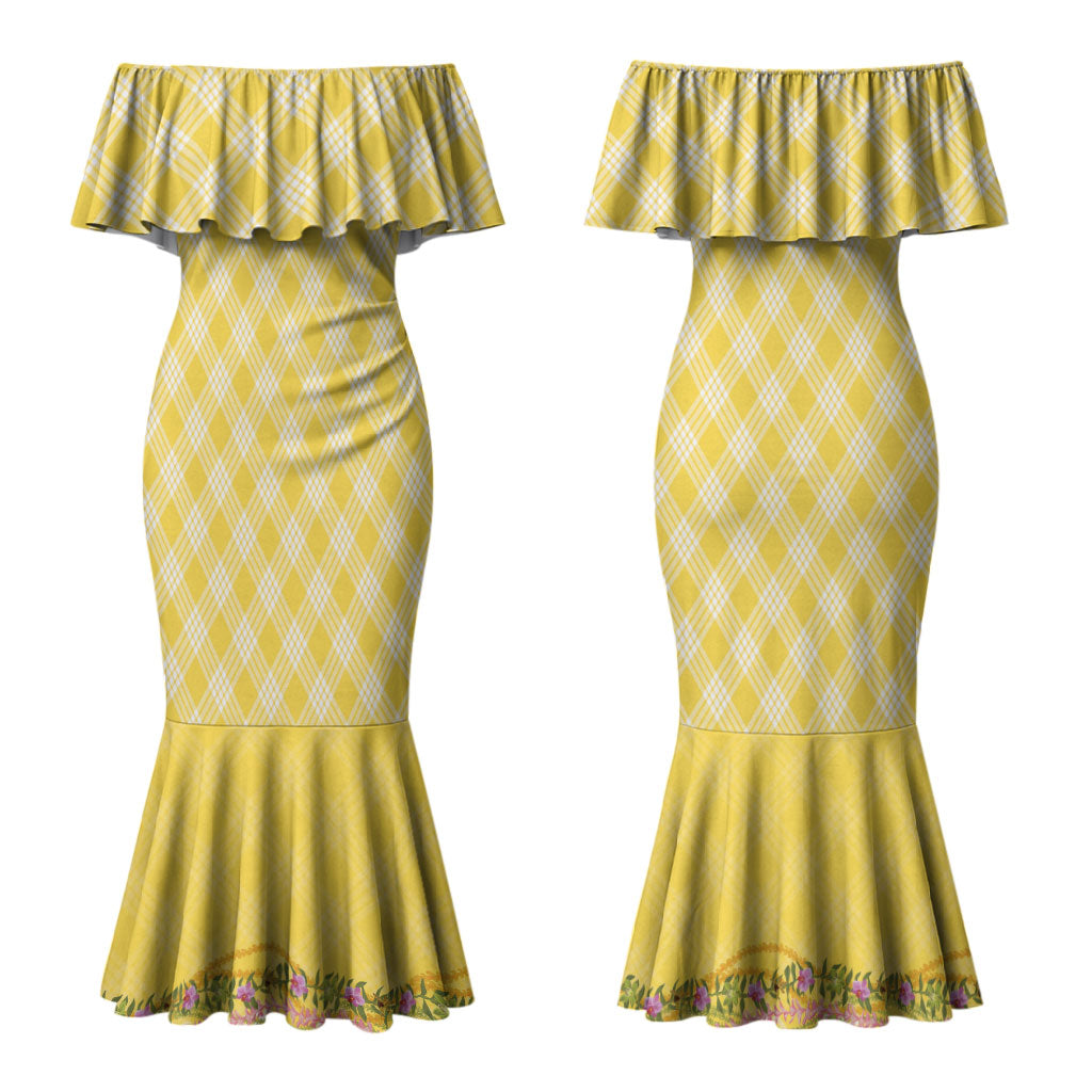 Hawaii Palaka Pikake Lokelani Plumeria Couples Matching Mermaid Dress and Long Sleeve Button Shirt Melemele Coquette Bow LT01 - Polynesian Pride
