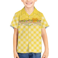 Hawaii Palaka Pikake Lokelani Plumeria Family Matching Long Sleeve Bodycon Dress and Hawaiian Shirt Melemele Coquette Bow LT01 Son's Shirt Yellow - Polynesian Pride