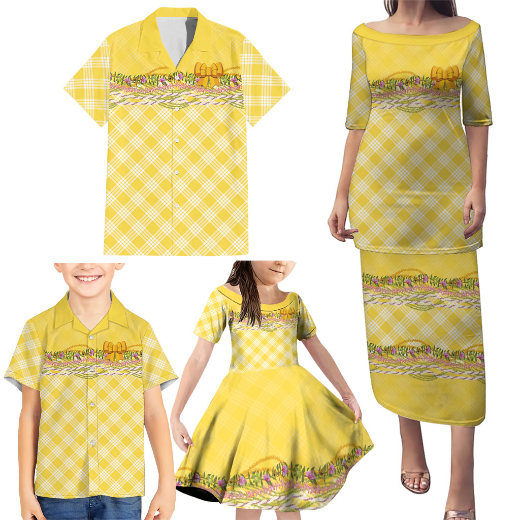 Hawaii Palaka Pikake Lokelani Plumeria Family Matching Puletasi and Hawaiian Shirt Melemele Coquette Bow LT01 - Polynesian Pride