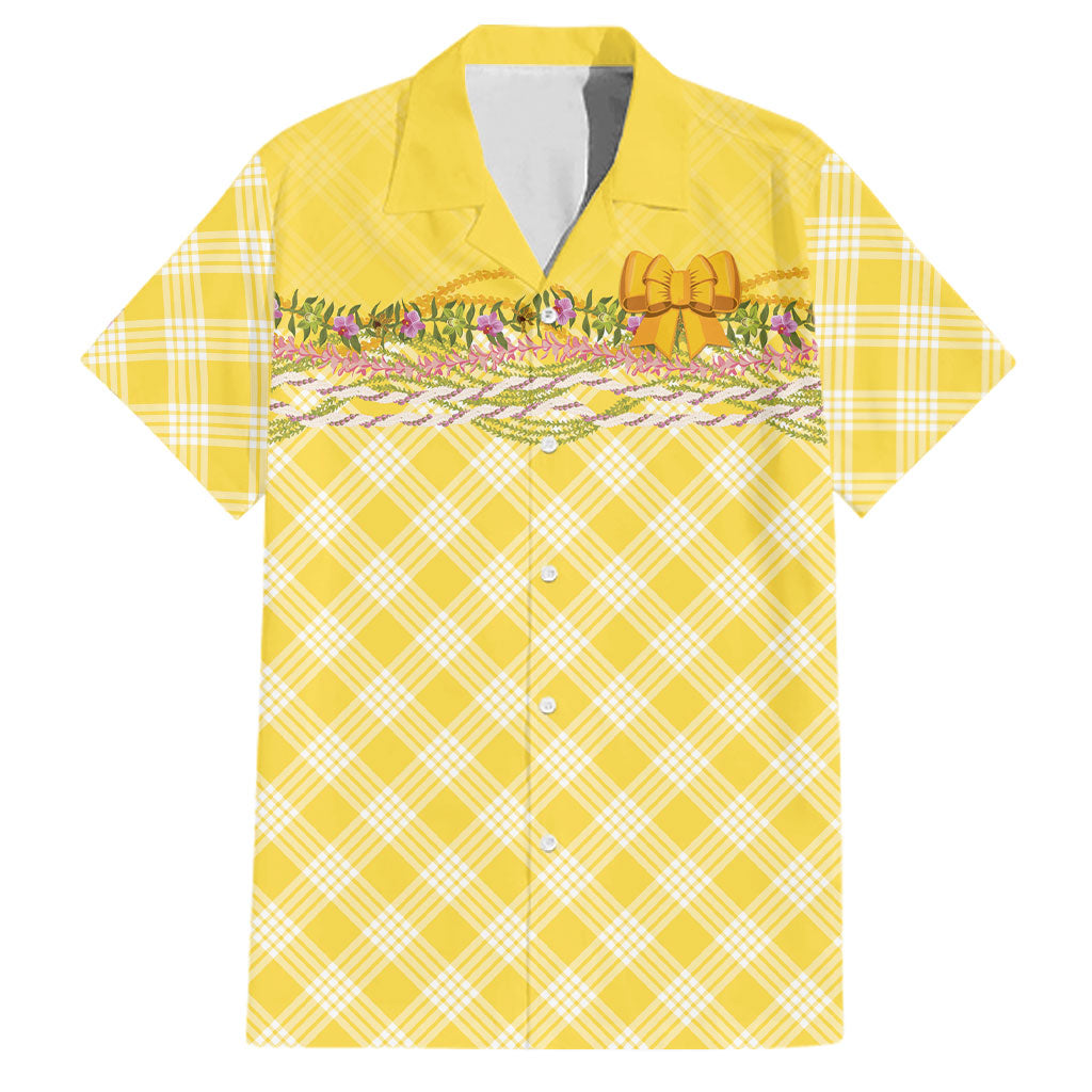 Hawaii Palaka Pikake Lokelani Plumeria Family Matching Puletasi and Hawaiian Shirt Melemele Coquette Bow LT01 Dad's Shirt - Short Sleeve Yellow - Polynesian Pride