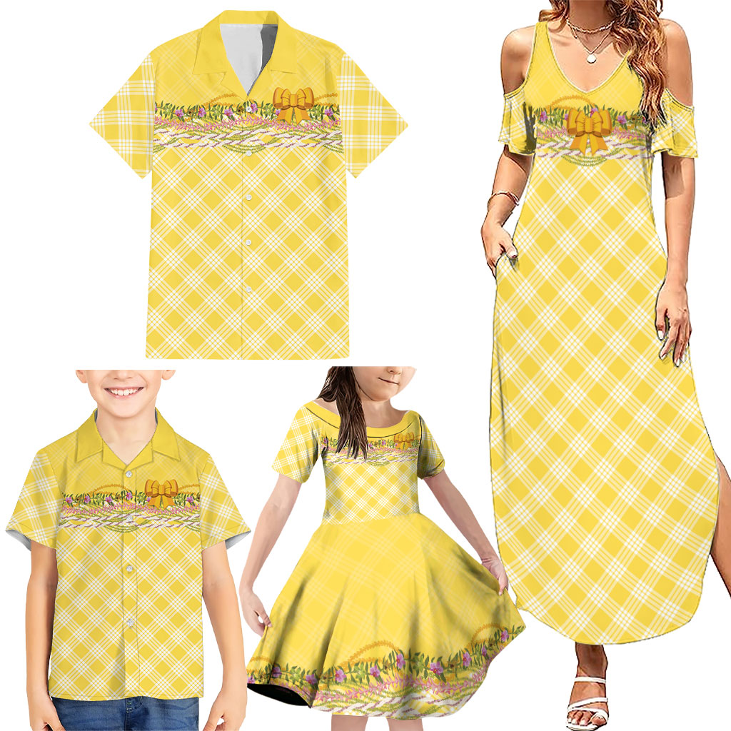Hawaii Palaka Pikake Lokelani Plumeria Family Matching Summer Maxi Dress and Hawaiian Shirt Melemele Coquette Bow