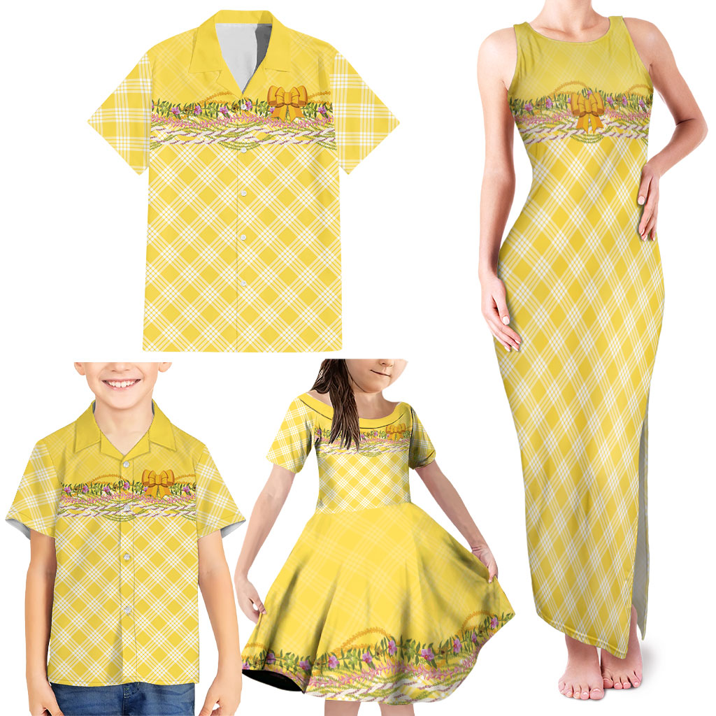 Hawaii Palaka Pikake Lokelani Plumeria Family Matching Tank Maxi Dress and Hawaiian Shirt Melemele Coquette Bow LT01 - Polynesian Pride