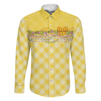 Hawaii Palaka Pikake Lokelani Plumeria Family Matching Tank Maxi Dress and Hawaiian Shirt Melemele Coquette Bow LT01 Dad's Shirt - Long Sleeve Yellow - Polynesian Pride