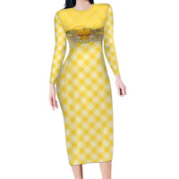 Hawaii Palaka Pikake Lokelani Plumeria Long Sleeve Bodycon Dress Melemele Coquette Bow