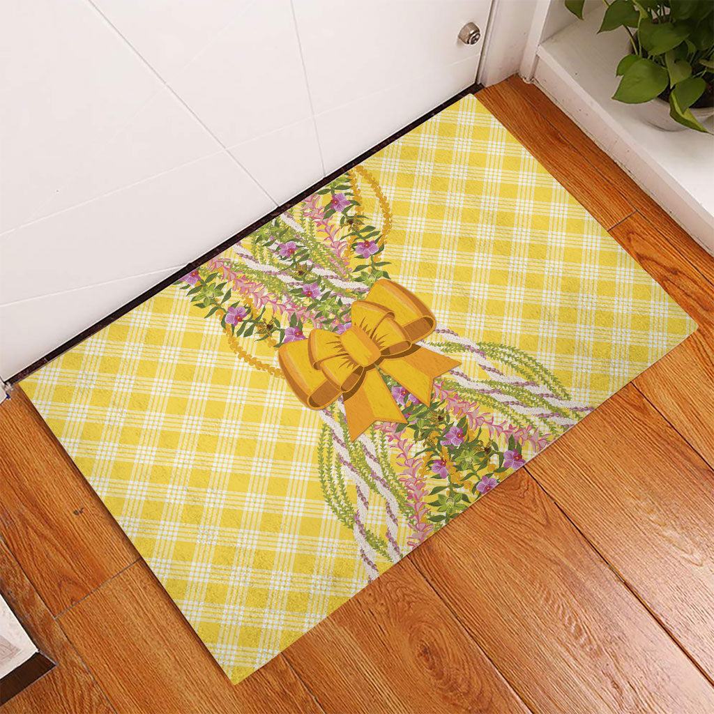 Hawaii Palaka Pikake Lokelani Plumeria Rubber Doormat Melemele Coquette Bow