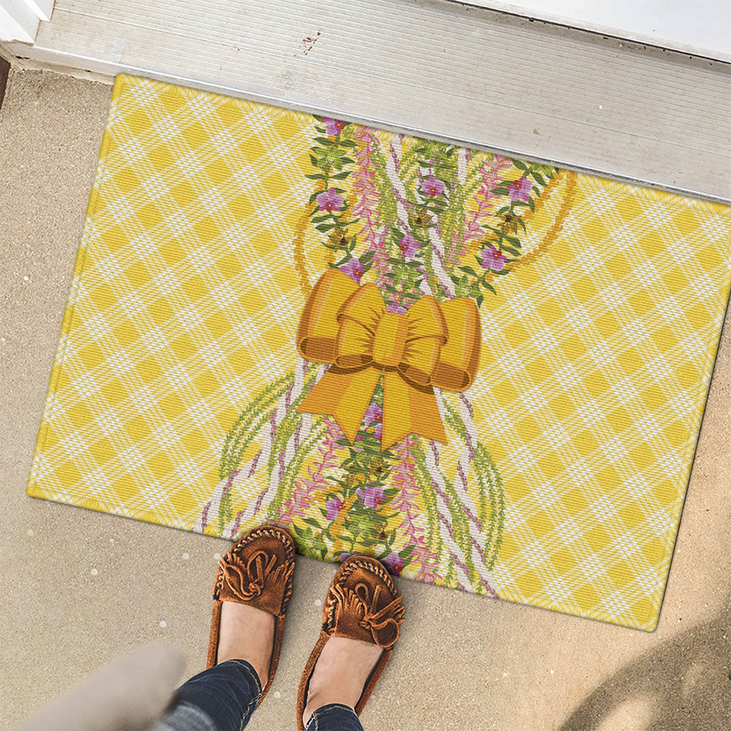 Hawaii Palaka Pikake Lokelani Plumeria Rubber Doormat Melemele Coquette Bow