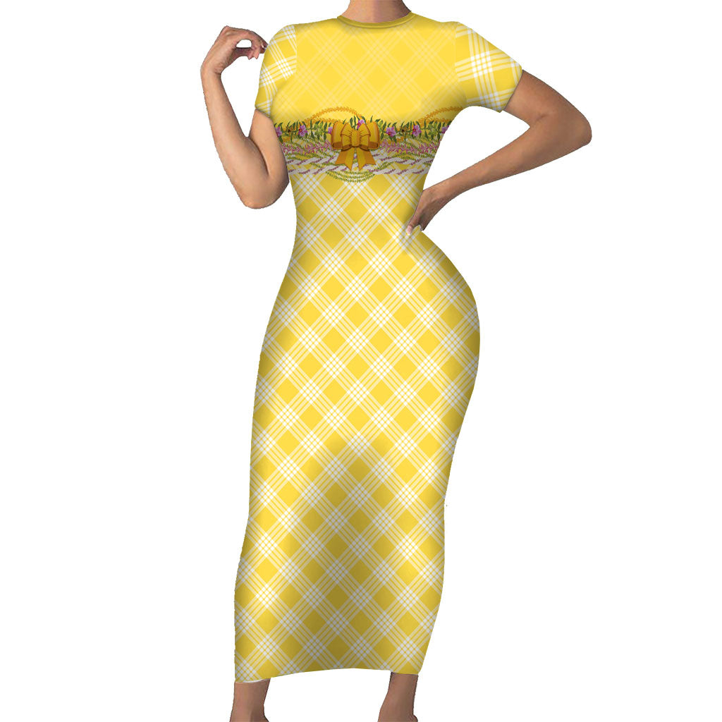 Hawaii Palaka Pikake Lokelani Plumeria Short Sleeve Bodycon Dress Melemele Coquette Bow