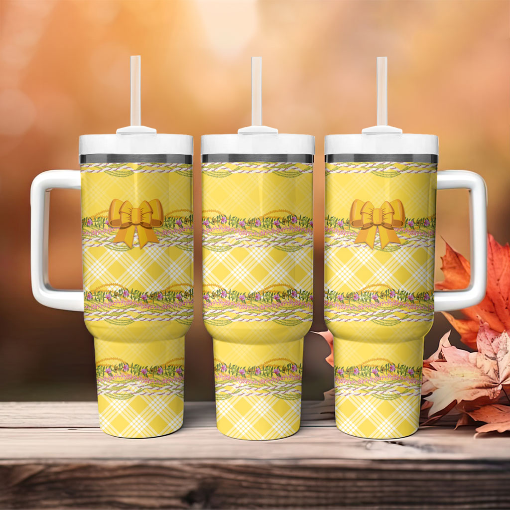Hawaii Palaka Pikake Lokelani Plumeria Tumbler With Handle Melemele Coquette Bow