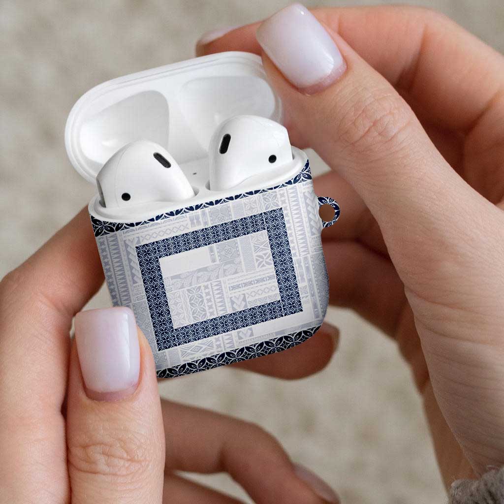 Samoa Siapo Blue Trimmed AirPods Case Samoa White Sunday - Polynesian Pride