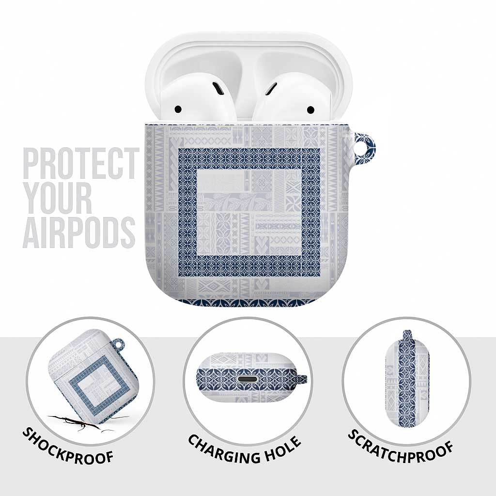 Samoa Siapo Blue Trimmed AirPods Case Samoa White Sunday - Polynesian Pride