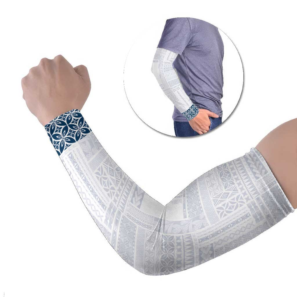 Samoa Siapo Blue Trimmed Arm Sleeves Samoa White Sunday - Polynesian Pride