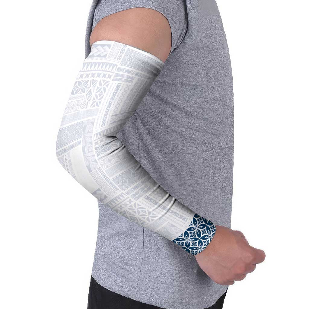 Samoa Siapo Blue Trimmed Arm Sleeves Samoa White Sunday - Polynesian Pride