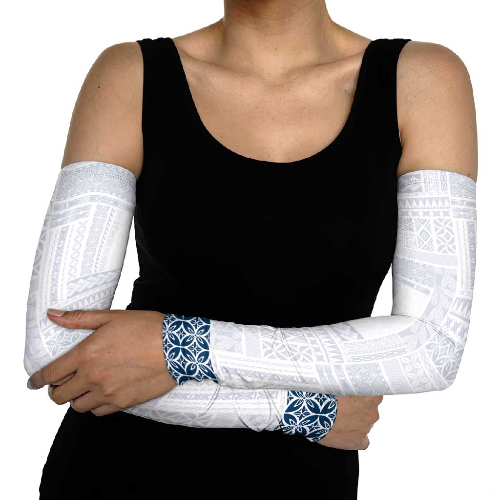 Samoa Siapo Blue Trimmed Arm Sleeves Samoa White Sunday - Polynesian Pride