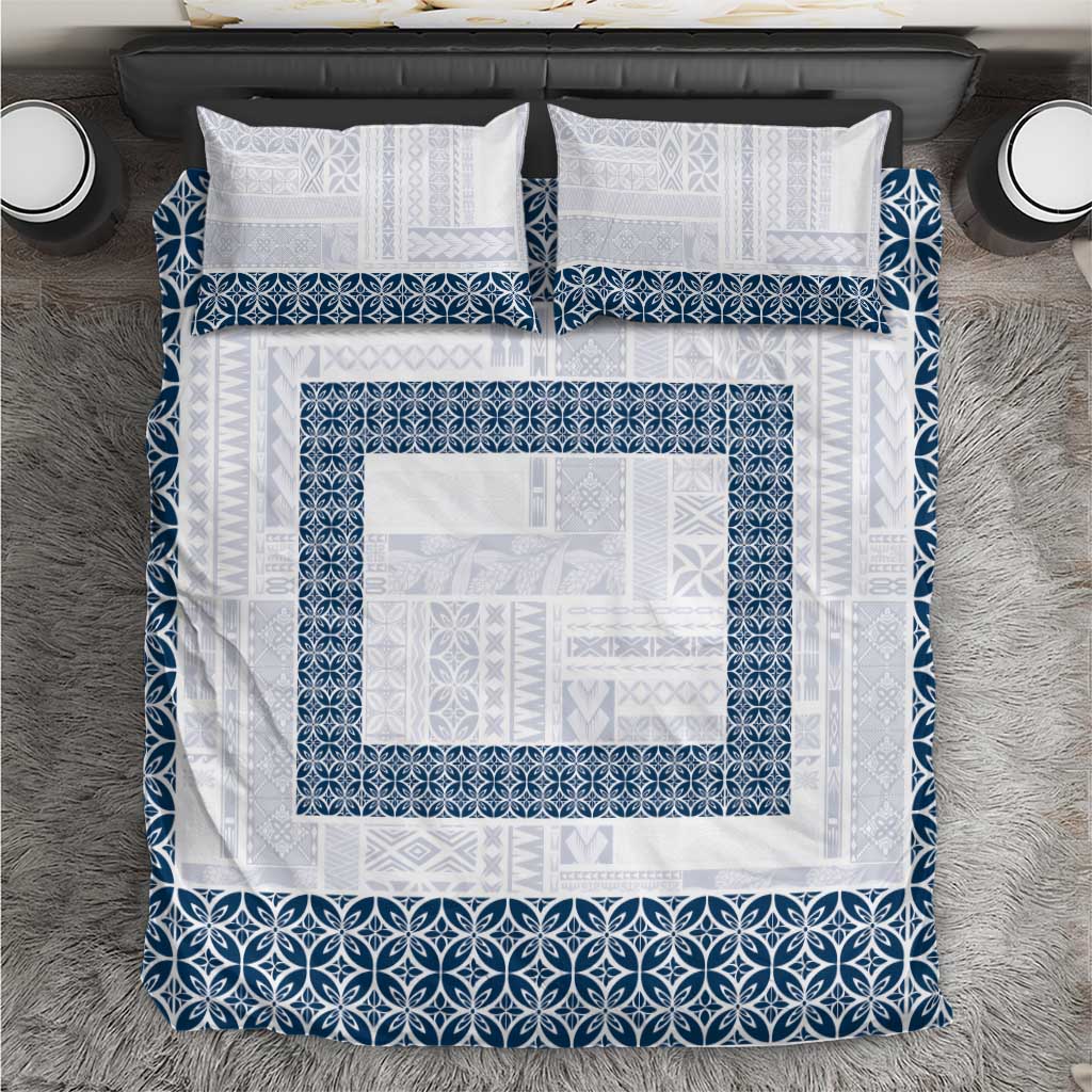 Samoa Siapo Blue Trimmed Bedding Set Samoa White Sunday - Polynesian Pride