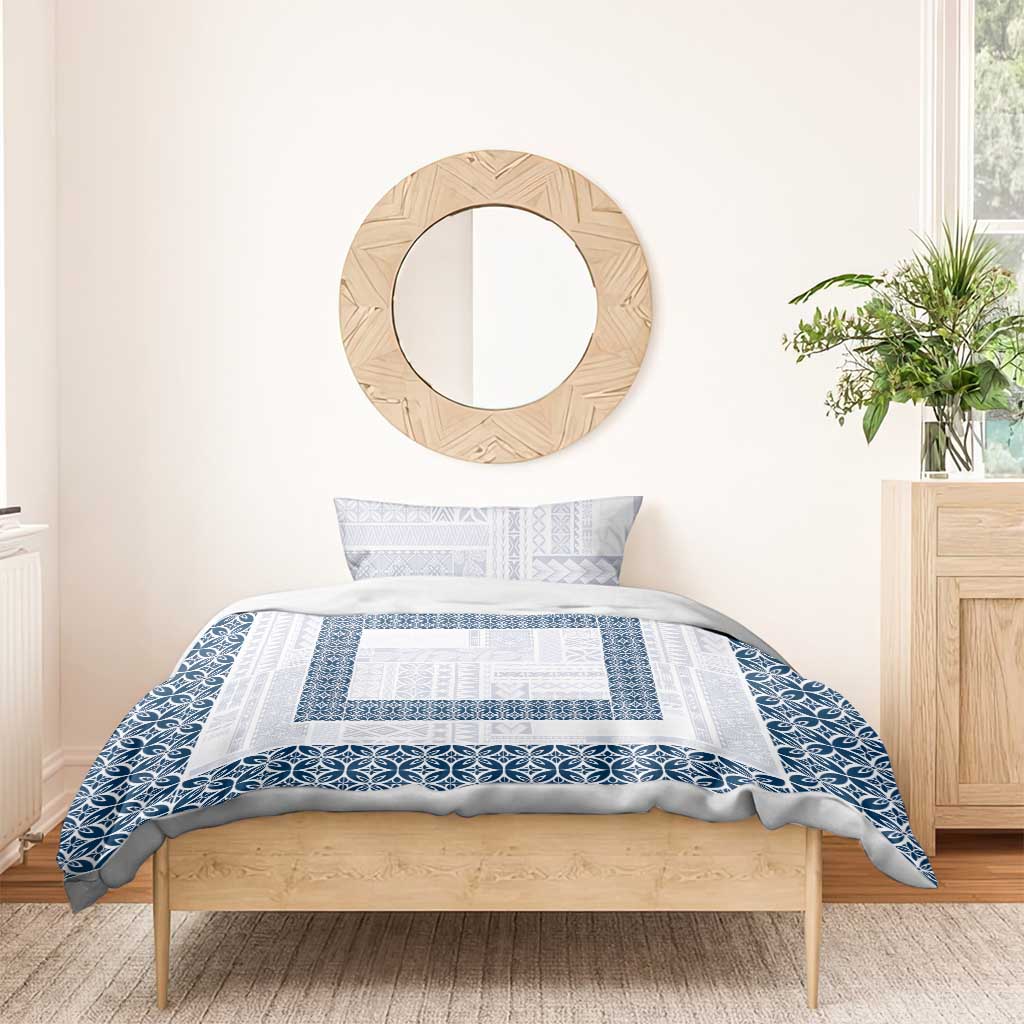 Samoa Siapo Blue Trimmed Bedding Set Samoa White Sunday - Polynesian Pride