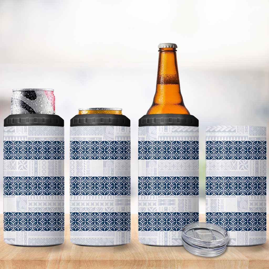 Samoa Siapo Blue Trimmed 4 in 1 Can Cooler Tumbler Samoa White Sunday - Polynesian Pride