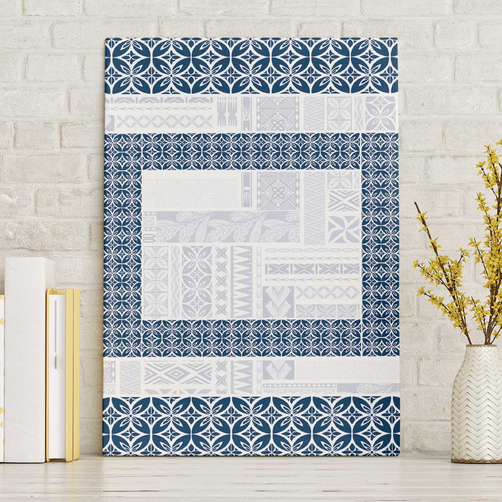 Samoa Siapo Blue Trimmed Canvas Wall Art Samoa White Sunday - Polynesian Pride