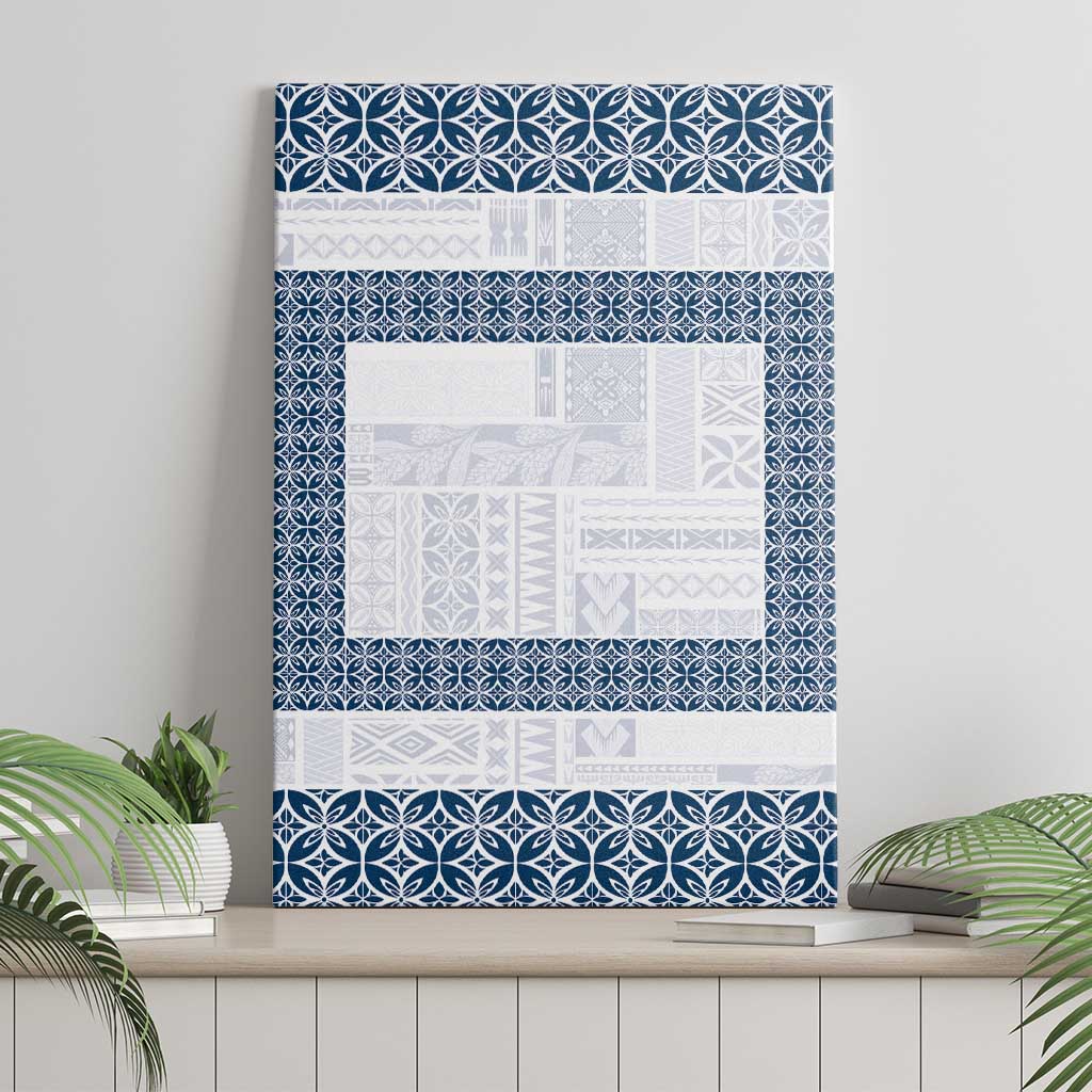 Samoa Siapo Blue Trimmed Canvas Wall Art Samoa White Sunday - Polynesian Pride