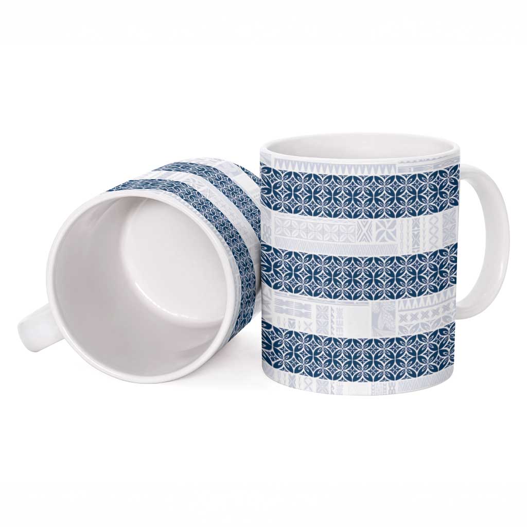 Samoa Siapo Blue Trimmed Ceramic Mug Samoa White Sunday - Polynesian Pride