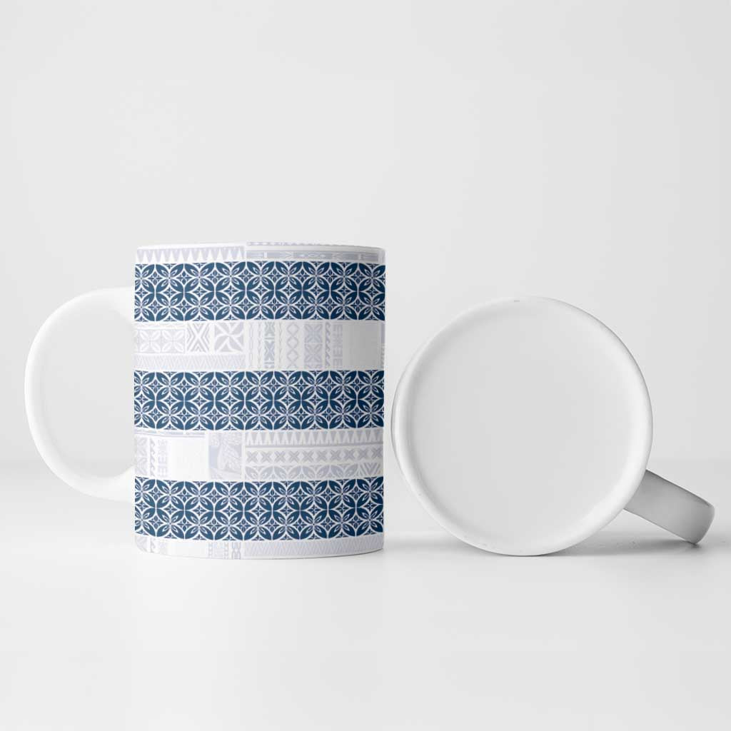 Samoa Siapo Blue Trimmed Ceramic Mug Samoa White Sunday - Polynesian Pride