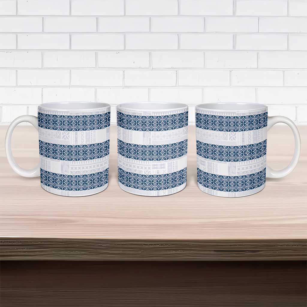 Samoa Siapo Blue Trimmed Ceramic Mug Samoa White Sunday - Polynesian Pride