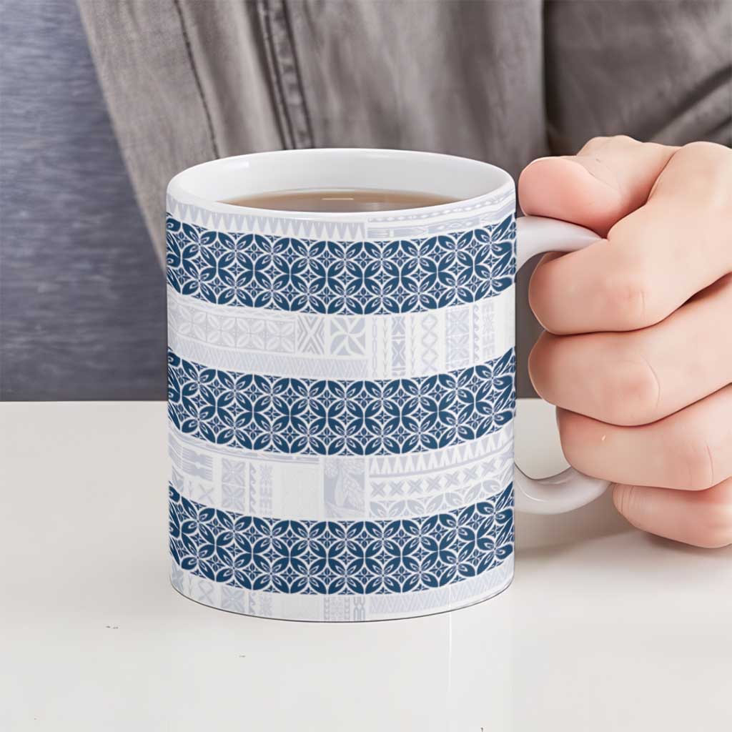Samoa Siapo Blue Trimmed Ceramic Mug Samoa White Sunday - Polynesian Pride