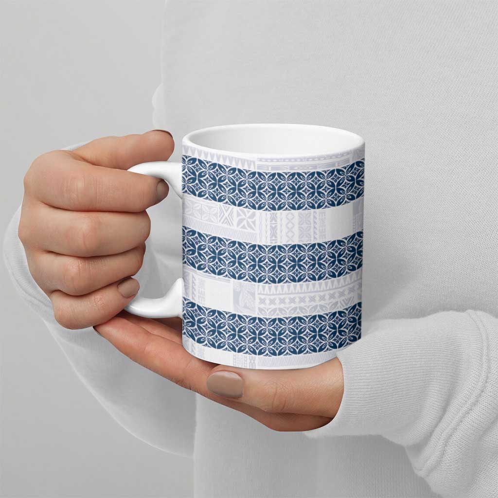 Samoa Siapo Blue Trimmed Ceramic Mug Samoa White Sunday - Polynesian Pride