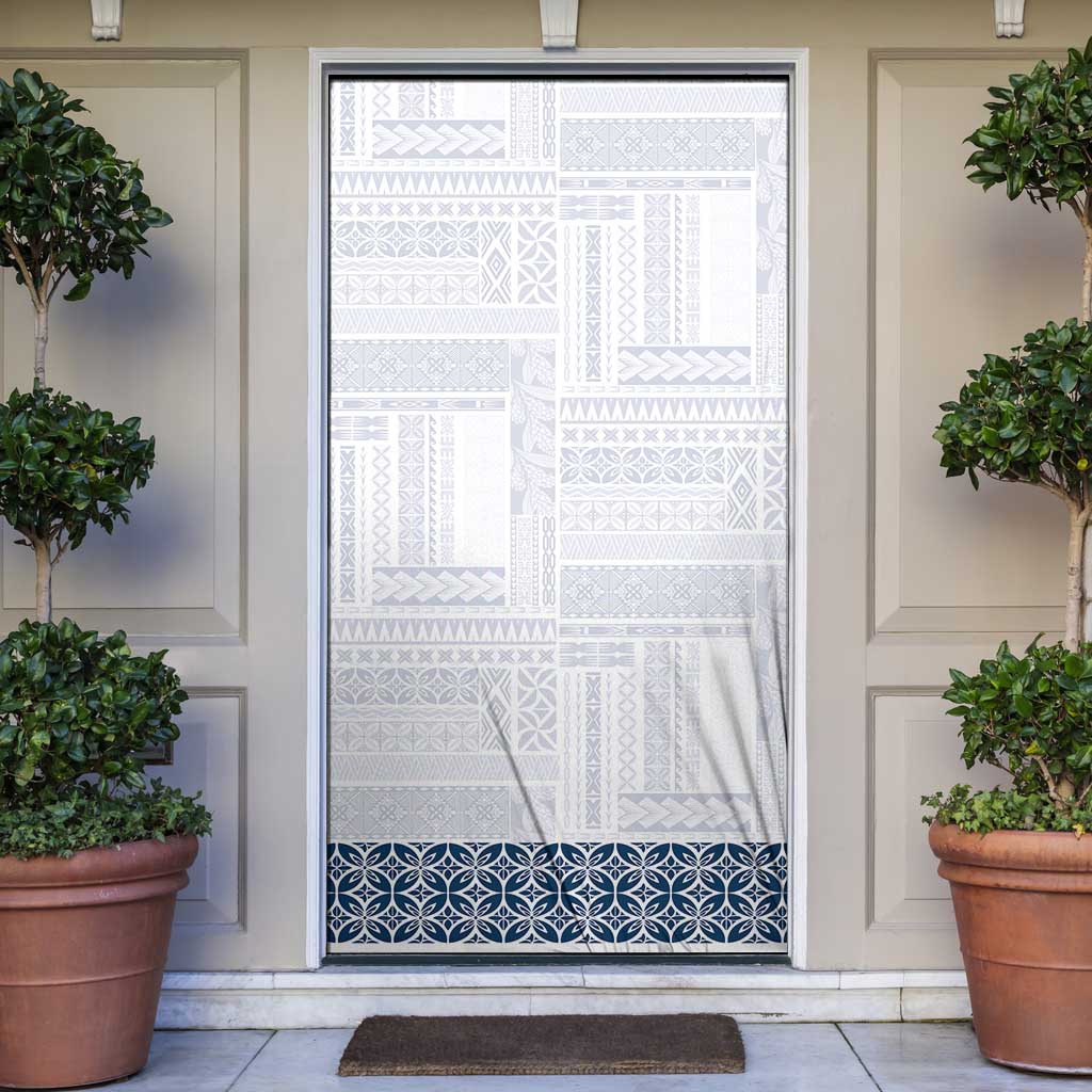 Samoa Siapo Blue Trimmed Door Cover Samoa White Sunday - Polynesian Pride