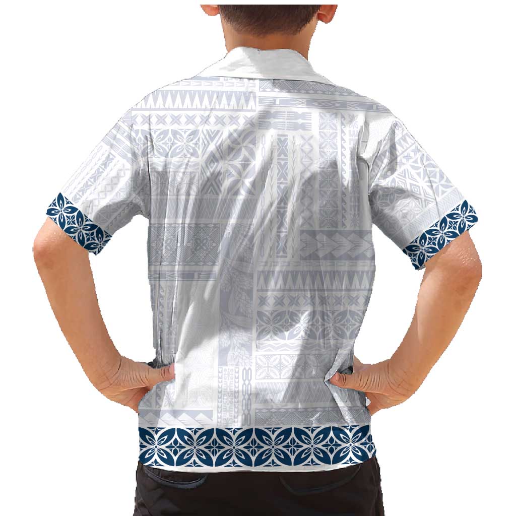 Samoa Siapo Blue Trimmed Family Matching Mermaid Dress and Hawaiian Shirt Samoa White Sunday - Polynesian Pride