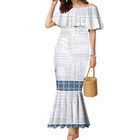 Samoa Siapo Blue Trimmed Family Matching Mermaid Dress and Hawaiian Shirt Samoa White Sunday - Polynesian Pride