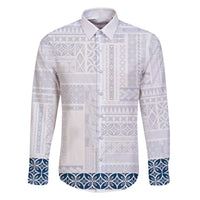 Samoa Siapo Blue Trimmed Family Matching Off The Shoulder Long Sleeve Dress and Hawaiian Shirt Samoa White Sunday - Polynesian Pride
