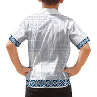 Samoa Siapo Blue Trimmed Family Matching Off Shoulder Maxi Dress and Hawaiian Shirt Samoa White Sunday - Polynesian Pride